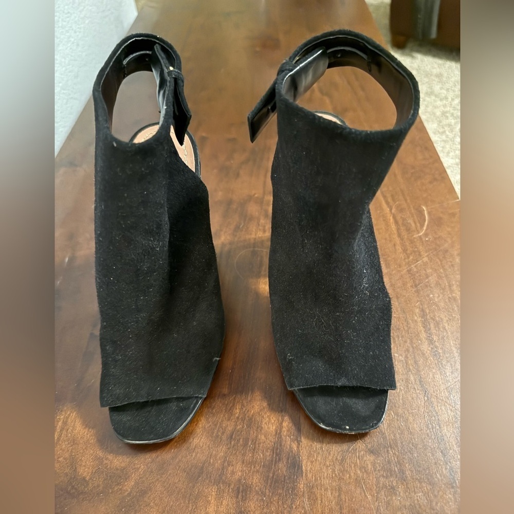 Zara Black Suede Open-Toe Ankle Heels - Picture 1 of 2